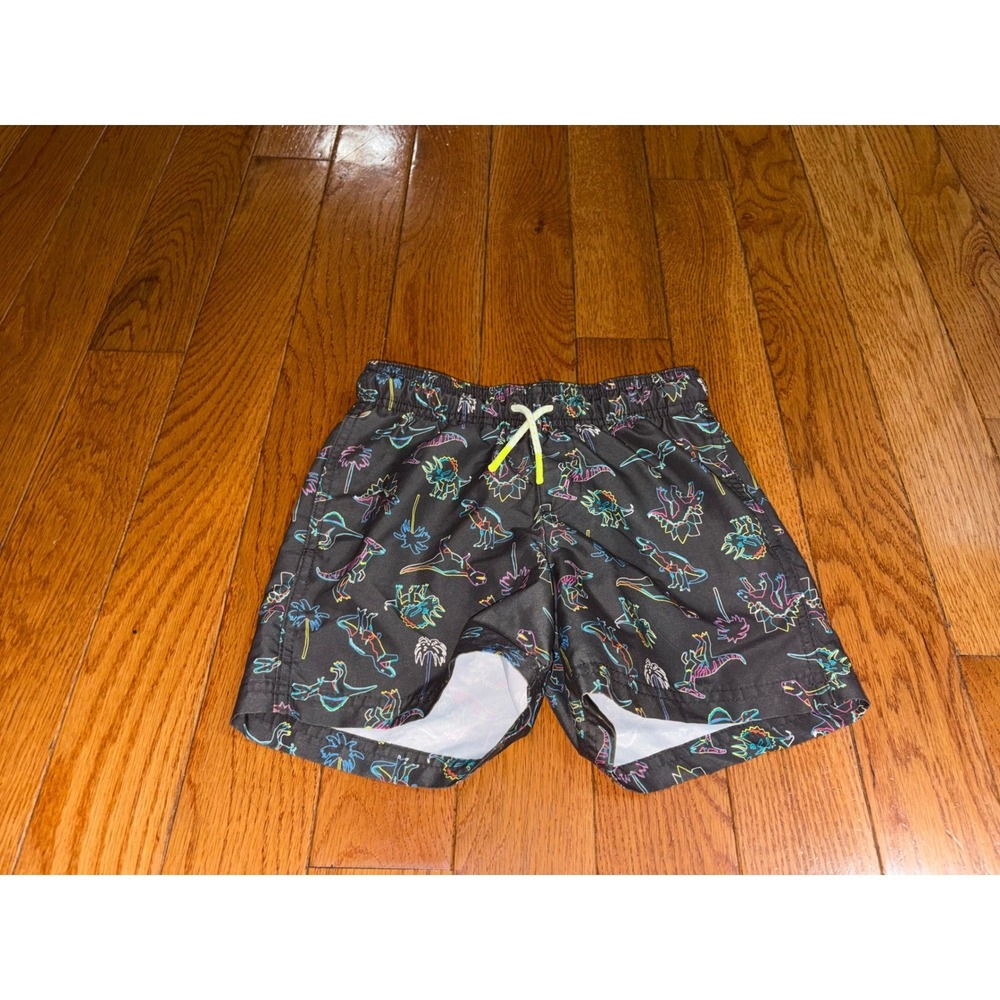 Cat & Jack Boys Neon Dinosaur Swim Trunks Gray Size S 6/7 Board Shorts